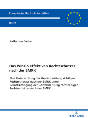cover image of Das Prinzip effektiven Rechtsschutzes nach der EMRK
